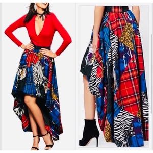 7th Avenue NY & Co High/ Low Bubble Mixed Print Patchwork Maxi Skirt, Med & Lar
